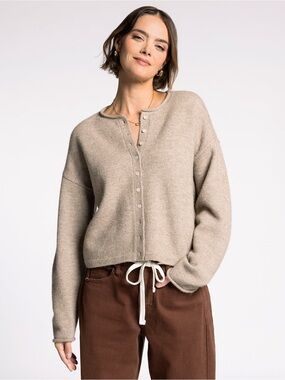 Thread & Supply Beige Button-Front Cardigan Sweater
